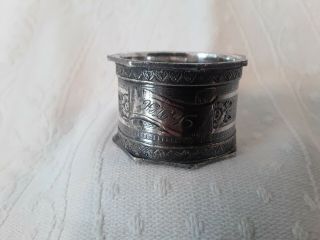 Victorian Silver Plate Napkin Ring With Scroll Flowers And Initials Lth