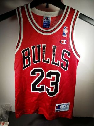 Rare Vintage Champion Michael Jordan Chicago Bulls Jersey 90s Red Youth Sz S 6 - 8