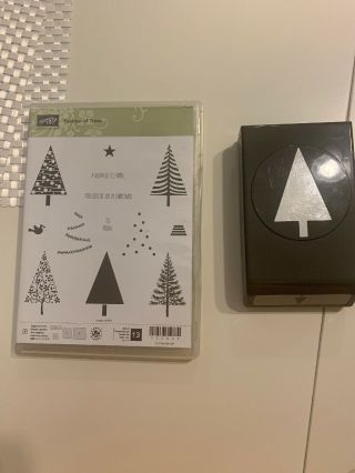 Stampin Up Festival Of Trees Photopolymer Stamp Set & Tree Punch Christmas Rare