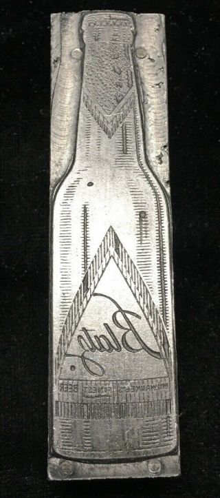 Rare Blatz Beer Bottle Vintage Print Block Advertisement Letterpress