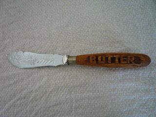 Collectable Carved Wood Treen Handle Butter Spreader English Kitchenalia