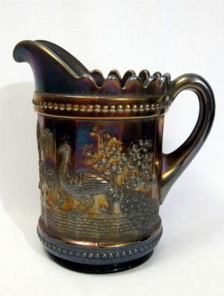 Rare Northwood Amethyst Carnival Glass Peacock At The Fountain Water Pitcher