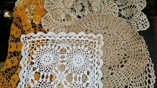 Vintage Mixed Size " Mostly Large " Set Of 8 Various Designs Crochet Doilies