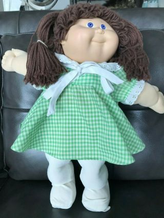 Cabbage Patch Doll Vintage 1986 Brown Hair Blue Eyes Red Signature