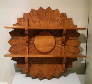 Vintage Mid - Century Handcrafted Wood Knick Knack Wall Shelf " Sunburst " Design