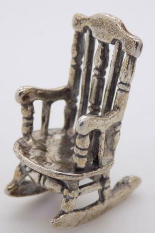 Vintage Solid Silver Italian Made Dollhouse Rocking Chair Miniature,  Hallmarked