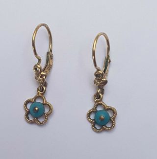 Vintage Or Antique Rolled Gold Dangle Flower Earrings With Turquoise?