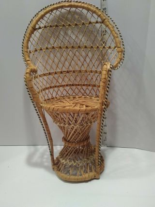 Wicker High Back Doll/bear Chair,  Plant Stand Vintage 16 " T Floor To Seat 6 1/4 "