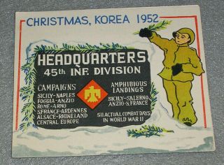 Antique Korean War Christmas Card 45th Infantry Division Us Army Korea Rok 1952