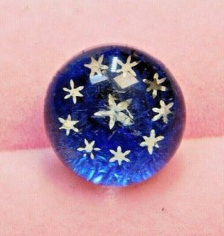Antique Cobalt Blue Glass Button Foil W Tiny White Stars