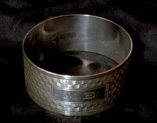 English Solid Silver Engine Turned Napkin Ring,  Monogrammed M.  E.