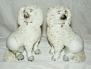 2 Antique Staffordshire Confetti Poodles Dog Separate Legs 1850 Figurines Figure