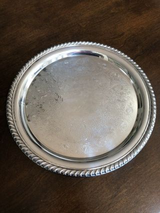 Wm Rogers Silver Plate Serving Tray 10 " Round Etched 870 Braided Rope Edge