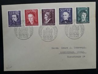 Very Rare 1942 Poland (german Occpn) 3rd Anniv General Govrnmt Fdc Ties 5 Stamps