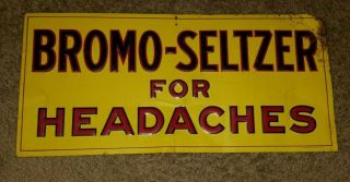 Vintage Rare Bromo Seltzer For Headaches Embossed Tin Advertising Drugstore