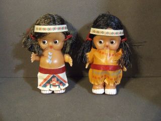Small Vintage Plastic Indian Dolls Marked Hong Kong 200
