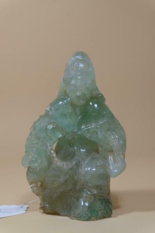 Antique Chinese Green Quartz Figure Of Guanyin.