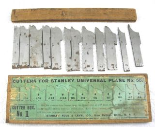 Complete Set Rare Cutters for Stanley Universal Plane 55 w/ wood boxe 3