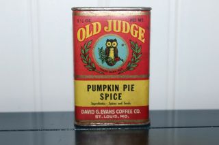 Antique Old Judge Pumpkin Pie Spice [w/seeds ] Litho Label On Cardboard Tin