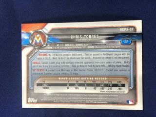 CHRIS TORRES ROOKIE AUTO VERY RARE ONLY 25 EXIST IN THE WORLD AUTOGRAPH MARLINS 2
