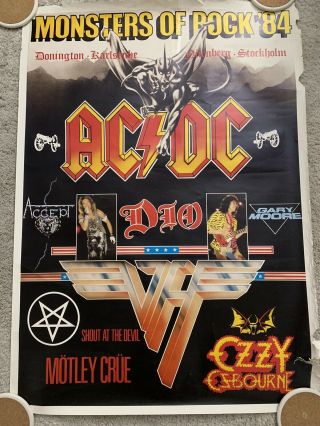 Monsters Of Rock 1984 Poster Van Halen Ac/dc Motley Crue Donnington Germany Rare