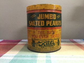 Rare 1920s Jumbo Salted Peanuts Tin Katz Drug Stores Kansas City Missouri Mo