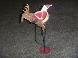 Pendulum Balance Santa Clause On Reindeer,  Rare,  Metal American Folk Art