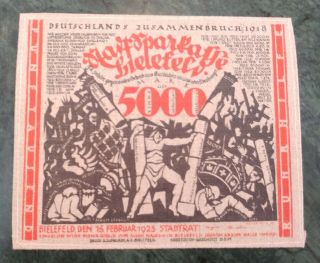 Rare Germany Bielefeld 5000 Mark 1923 Lienen Banknote Notgeld
