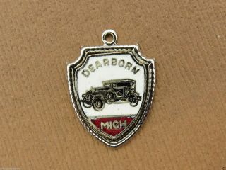 Vintage Silver Michigan State Dearborn Antique Ford Car Travel Shield Charm E 9