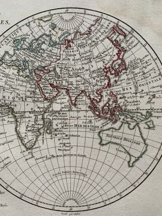 1781 WORLD HEMISPHERES HAND COLOURED MAP BY RIGOBERT BONNE OVER 235 YEARS OLD 2