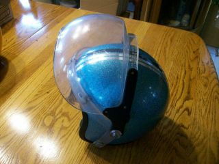 Vintage N.  J.  L.  Helmet Snowmobile Light Blue Metal Flake With Black&silver Small