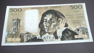Unique Rare Gem Uncirculated 500 Francs 1970 Banknote France.  Error Cut.