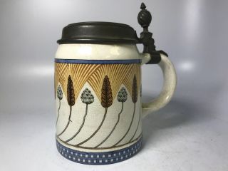 Antique German Mettlach Villeroy Boch Wheat Spike Beer Ceramic Stein Mug 1900s