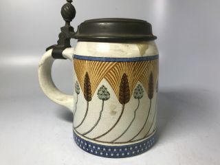 Antique German Mettlach Villeroy Boch Wheat Spike Beer Ceramic Stein Mug 1900s 3