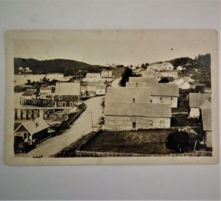 Antique Real Photo Postcard Town Street View Of Cutler Maine Village Rppc