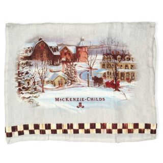 Rare Mackenzie Childs 100 Linen Christmas Winter Scene Dish Towel