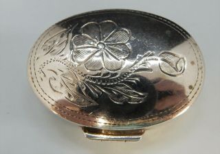 Modern Solid Silver Engraved Oval Box,  London Import 1996.  Hinged Lid