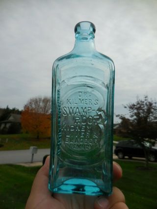 Antique Aqua Dr Kilmers Swamp Root,  Binghampton Ny W Bubbles 8  Medicine Bottle