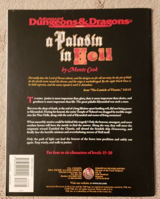 AD&D 2nd Edition Dungeons Dragons A PALADIN IN HELL (VERY RARE and EXC, ) 2