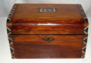 Georgian Rosewood Tea Caddy,  Silver & Mother Of Pearl Inlay,  Collectible,  C1820.