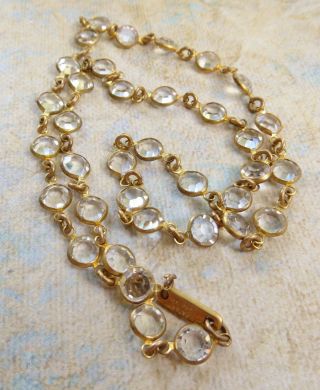 Rare Miriam Haskell Gold Open Back Bezel Set Crystal Necklace 20 " Long