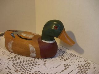 Vintage Hand Painted Carved Wood Mallard Duck Glass Eyes Decoy 14 " L X 6 " H X 5w "