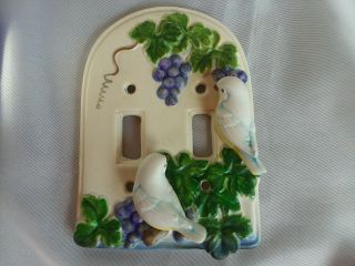 Vintage Takahashi Double Switch Plate Cover With Grapes And Two Birds,  Rare