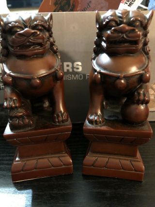 Cinnabar Red/burgundy Resin 7 " Chinese Foo Dogs - Pair - About 2 Lbs.  Each