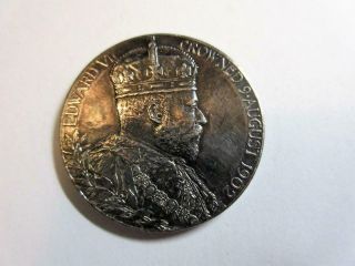 Antique King Edward Vii 1902 Coronation Solid Silver Medal,  Coin - 12.  7g