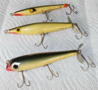 Vintage Florida Wood Lures - Set Of 3 Porter Matching Color Top Water Lures -