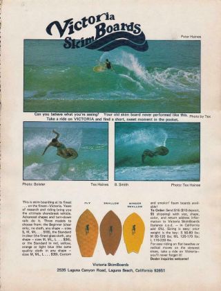 1978 Victoria Skimboards Ad / Laguna Beach,  Ca