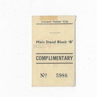 Rare Liverpool V Bolton Wanderers Ticket: League Cup: Anfield 1967 - 68
