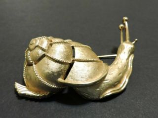 Vintage Rare Signed Crown Trifari Gold Tone Snail Brooch