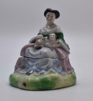 Antique German Porcelain Figural Powder /trinket Box Circa 1920